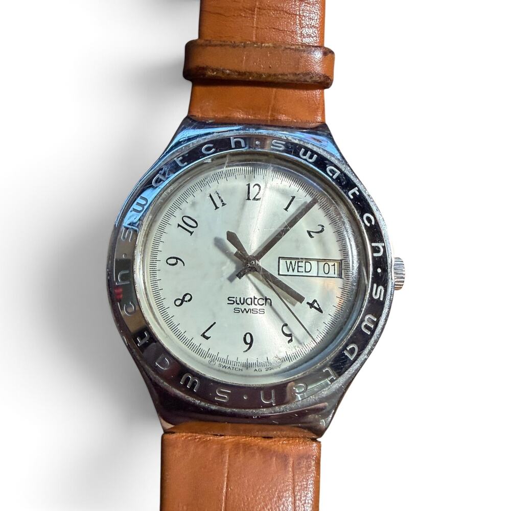 Vintage Swatch Irony Swiss Made Men's Watch with Compass Bezel, Elegant Timepiec